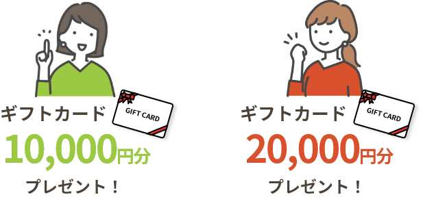 ギフトカードプレゼント　オーナー様：10,000円分、紹介者様：20,000円分